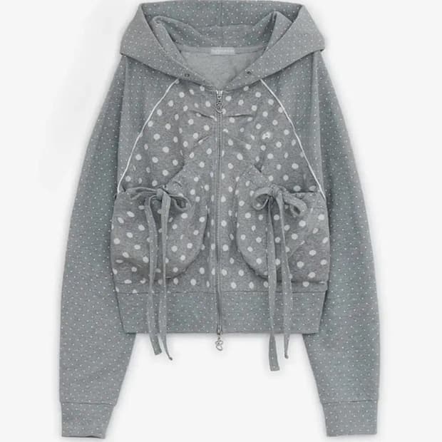 허그유어스킨 도트 빅포켓 후드집업 그레이