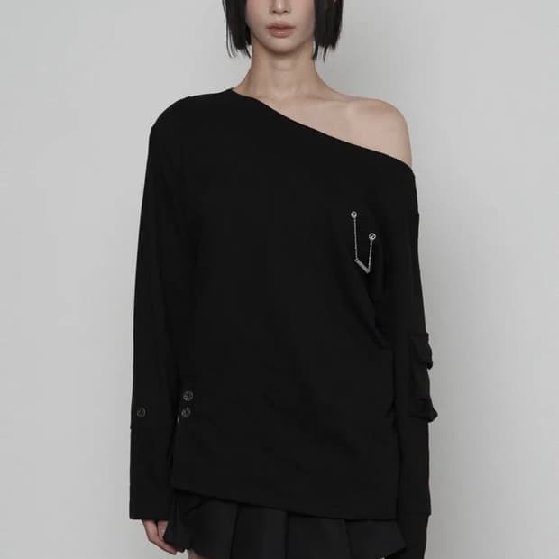 에트오소메 원숄더 롱슬리브 (BLACK)