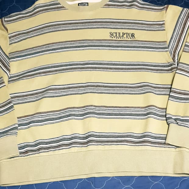 (24s) 스컬프터 스트라이프 코튼니트 롱슬리브 라이트 카키 (L)