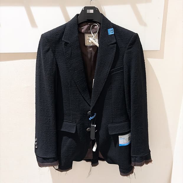 (정품/새상품) 미하라 야스히로 여성 블랙 울 트위드 디스트레스드 자켓