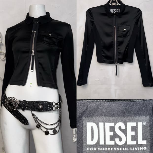 DIESEL satin crop jacket black