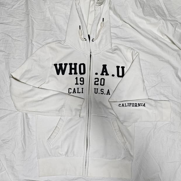 후아유 자수 후드 집업 화이트 S