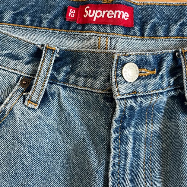 슈프림 배기진 워시드 인디고 25ss 32size