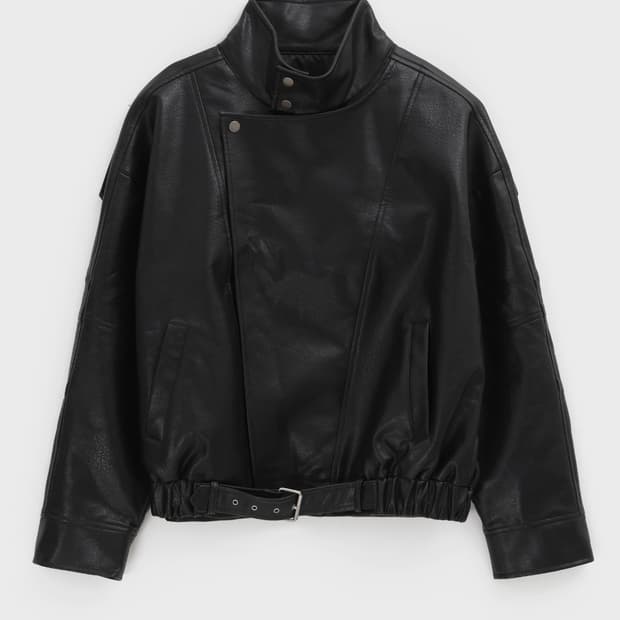 블랙업 하이넥 가죽점퍼 가죽레더자켓