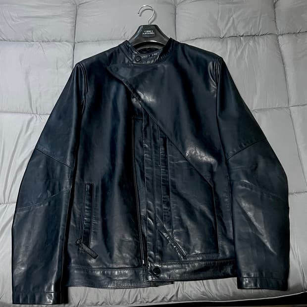 헬무트랭 다이어그널 리얼레더 자켓 L