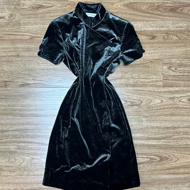 빈티지 블랙 상하이 치파오 원피스 오네갸루 로걀 라떼 오리엔탈 긱시크