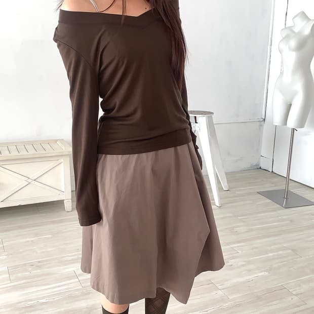 Brown V-Neck Long Sleeve