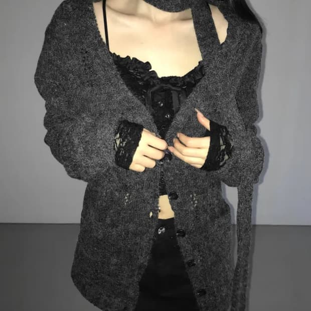 디에어타운 울니트가디건 스카프 세트