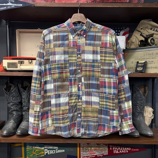 90s 폴로 랄프로렌 멀티패턴 마드라스 버튼다운 체크셔츠 N1078