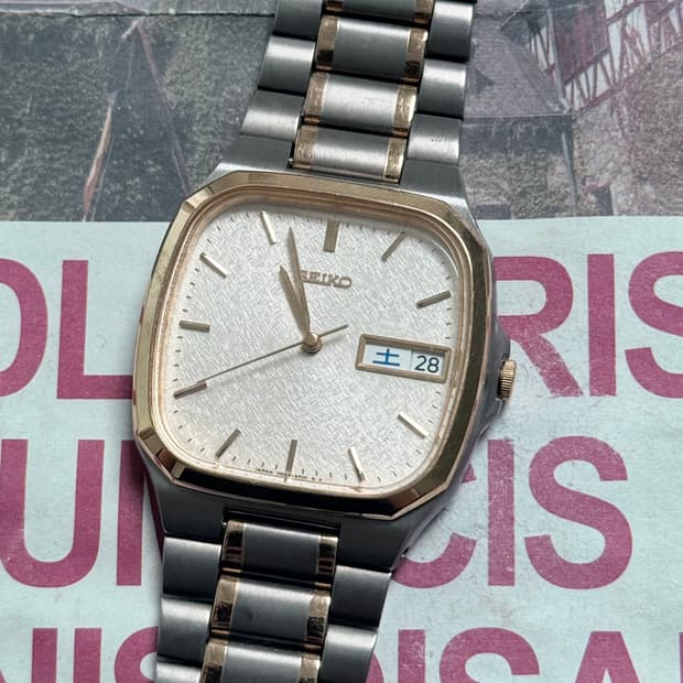 세이코 Seiko 투톤 콤비 스퀘어 데이데이트