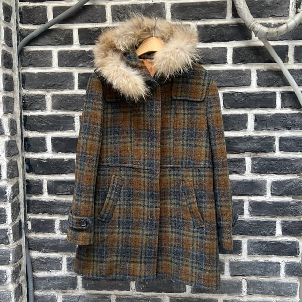 J press 트위드 후드 코트