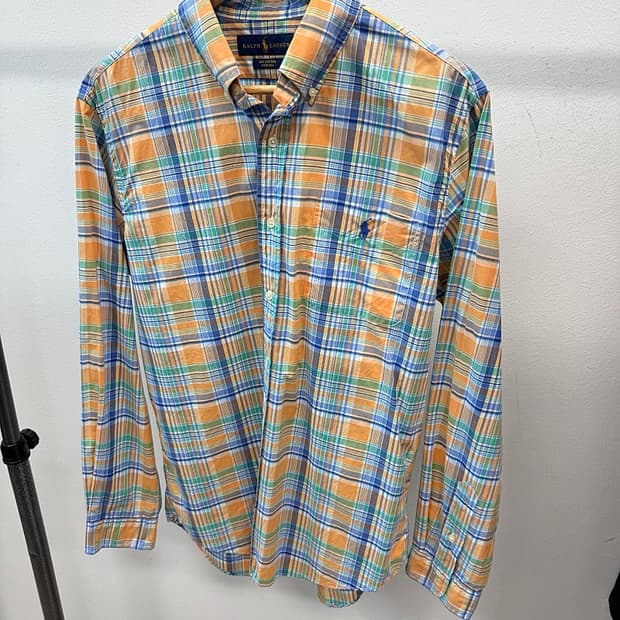 100-105) 폴로 오렌지 체크셔츠 