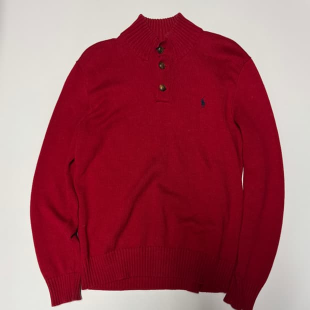 폴로 랄프로렌 단추 반집업 코튼 니트 레드 L
