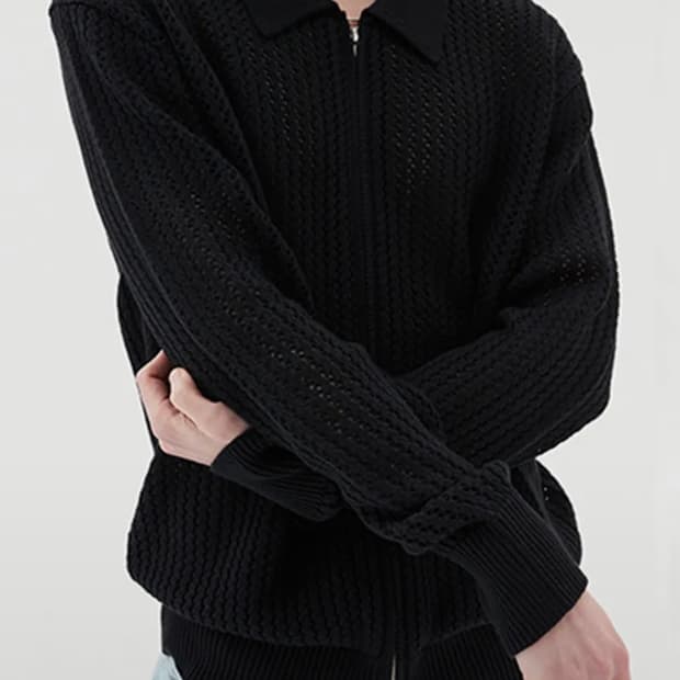 르마드 블랙 니트 집업 가디건