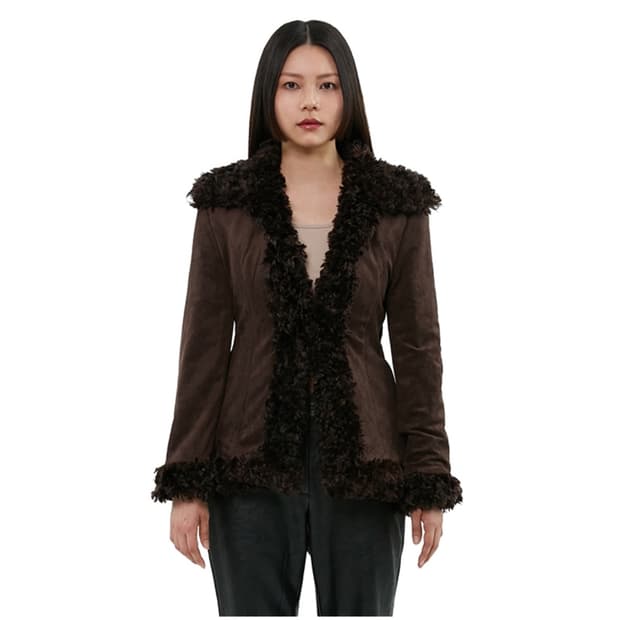 큐리티 퍼 트리밍 스웨이드자켓 브라운 S / 퍼자켓 겨울자켓