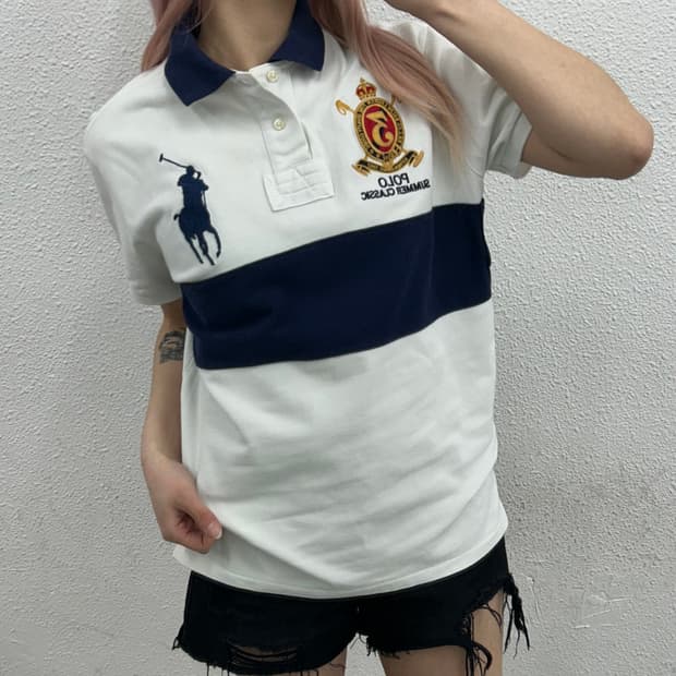 폴로 랄프로렌 치프키프 빅포니 네이비 배색 화이트 카라반팔 M