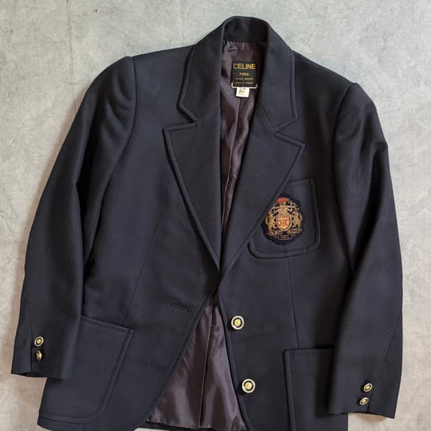 Celine 올드 셀린 네이비 와펜 로고 블레이저