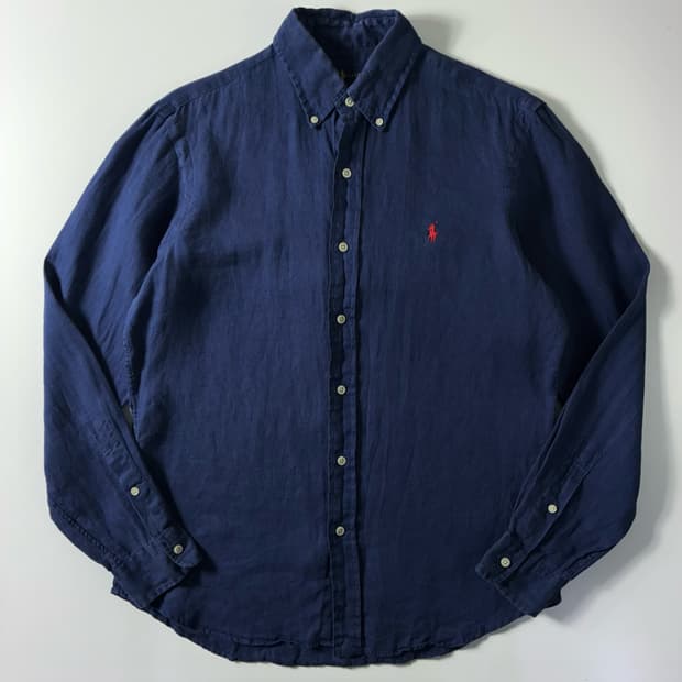 Polo  폴로 랄프로렌 자수 린넨 딥블루 셔츠 