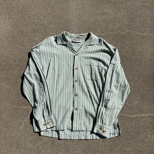 90s 비치 스케이트보드 그린 체크 셔츠