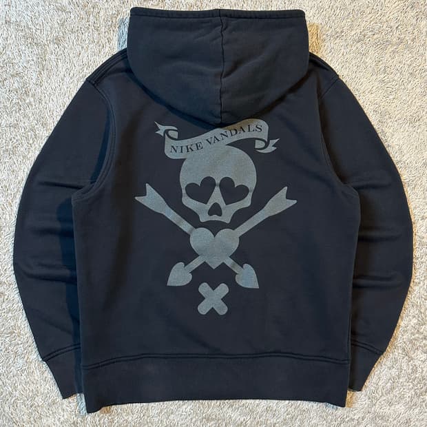 희귀) 00's 나이키 올드스쿨 반달스 스컬로고 후드티 블랙