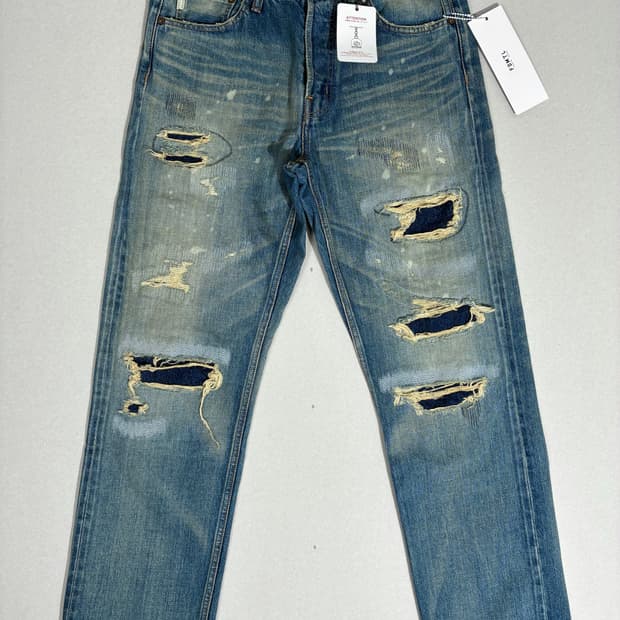 FDMTL 펀더멘탈 클래식 핏 셀비지 디스트로이드 누빔 데님