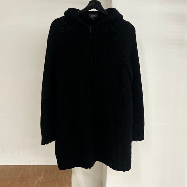 아페쎄 블랙 울 니트 후드집업