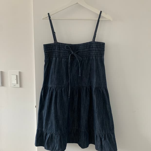 리본 데님 원피스