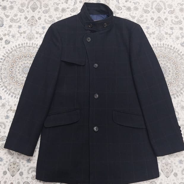 TNGT 토끼털 배색 체크 하프 코트 95