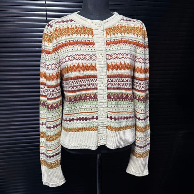 썰스데이 아일랜드 눈꽃 자가드 노르딕 코위찬 울 가디건 웨스턴 에스닉 S