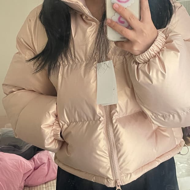 라퍼지 포 우먼 글로시 크롭 푸퍼 패딩 글로시 핑크