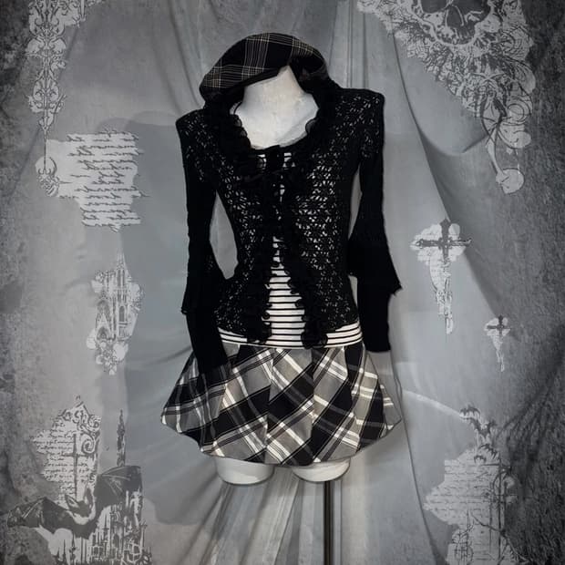 데일리 무채색 체크 유카리깔 코디세트 