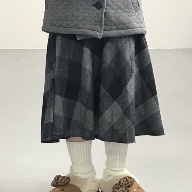 Jpn Wool Monochrome Check Midi Skirt
