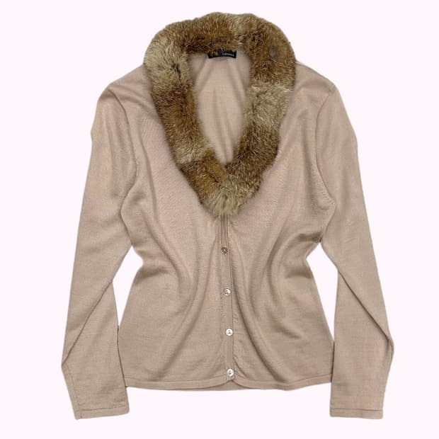 fur detail beige cardigan