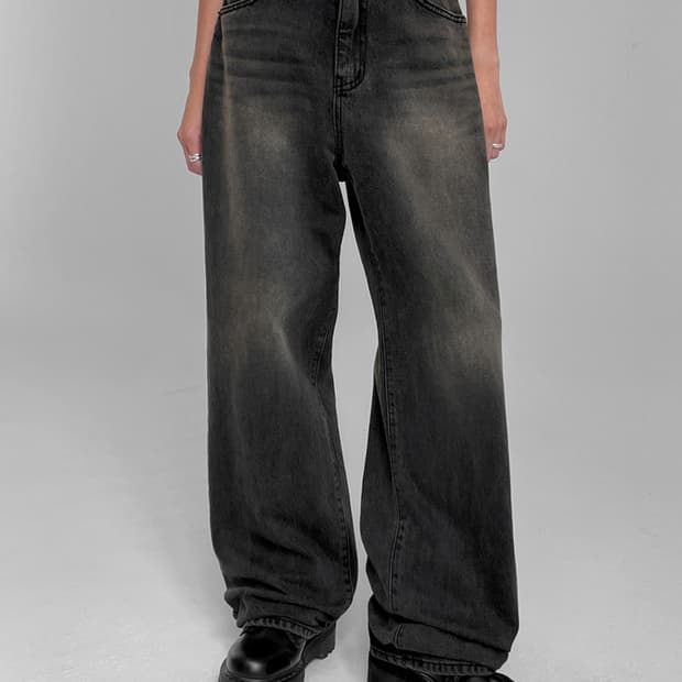 워싱 와이드 데님팬츠