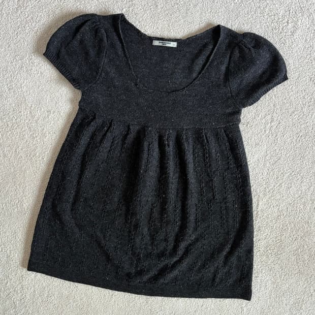 일본빈티지 honeysuckle rose 차콜 니트 반팔 원피스 탑