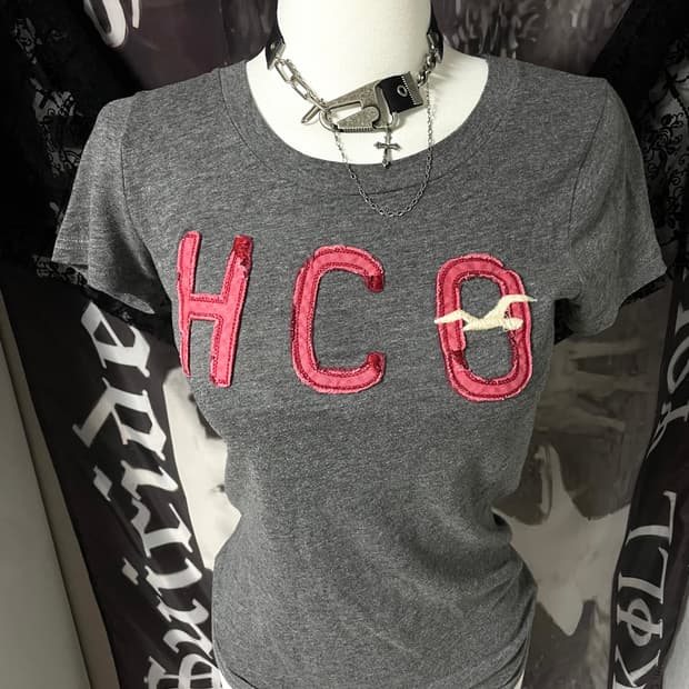 홀리스터 빅로고 딱붙 반팔 티셔츠 오네갸루 00s 그레이핑크 핀터레스트