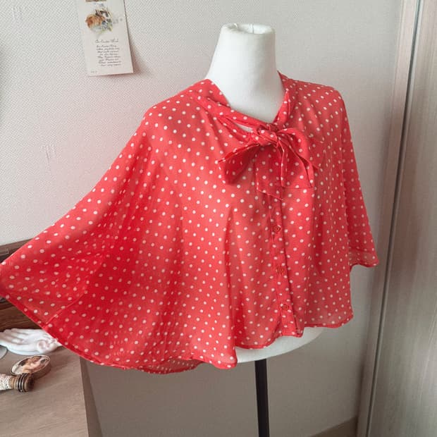 레드 도트 케이프 블라우스