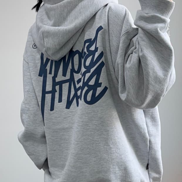 Brown Breath 브라운브레스 네이비 로고 멜란지 후드티