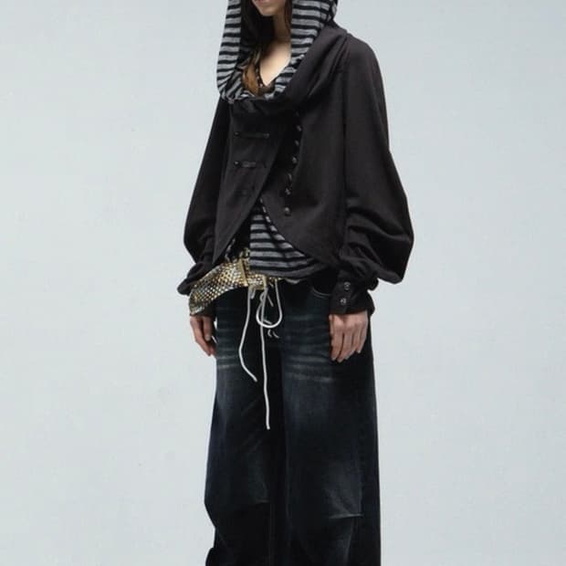 DoublePunch 언밸런스 하이넥 가디건 자켓