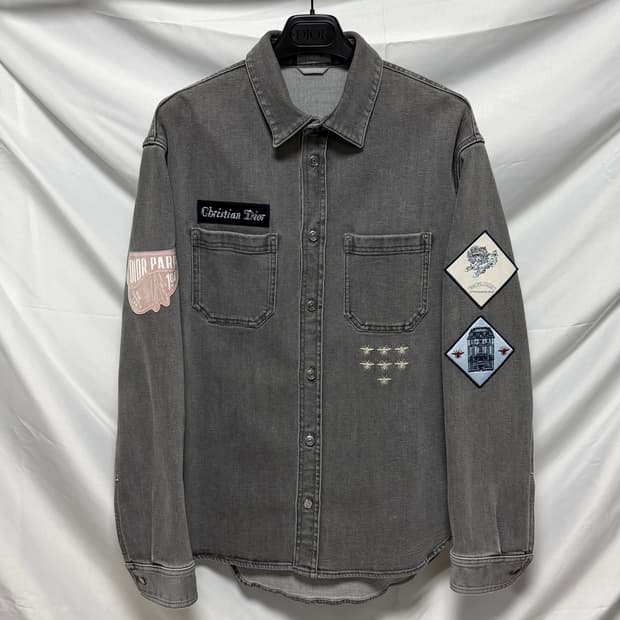 [S+급/39] 디올 Bee자수 로고 데님 셔츠 자켓 그레이