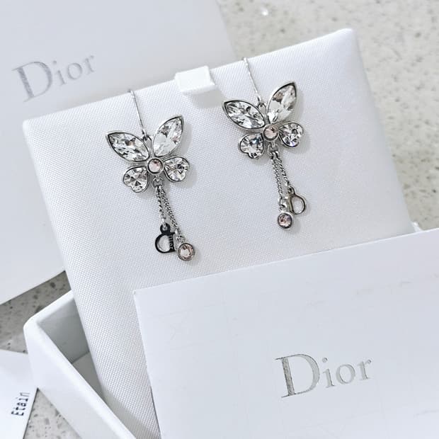 디올 나비 드롭 귀걸이 핑크 크리스탈 (정품/풀구성)
