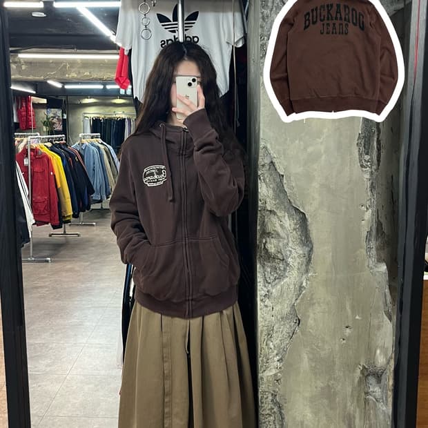버커루 빈티지 후드집업 브라운 L #csz2354