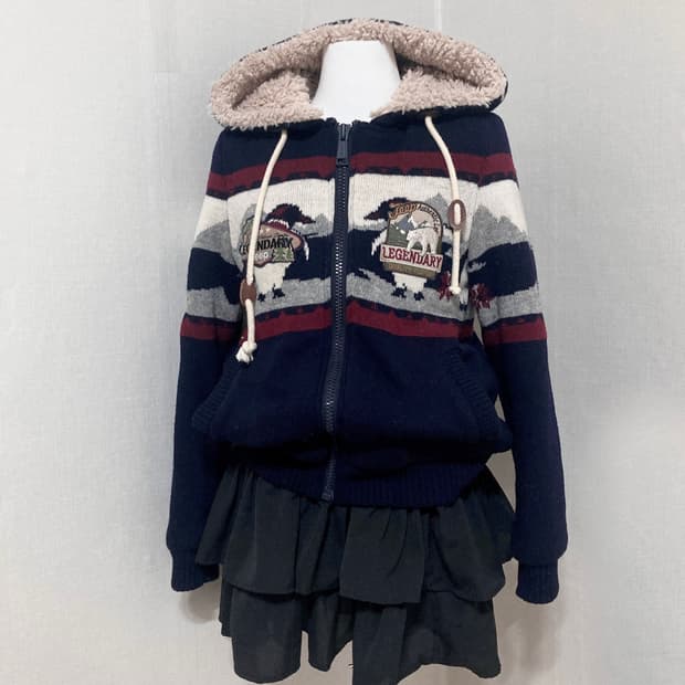 지프 노르딕 보아털 니트후드집업 S