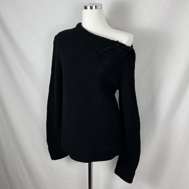 Vintage 오프숄더 단추 니트 