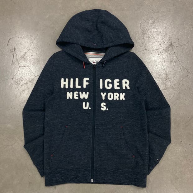타미힐피거 차콜 컬러 스펠아웃 빅로고 후드집업
