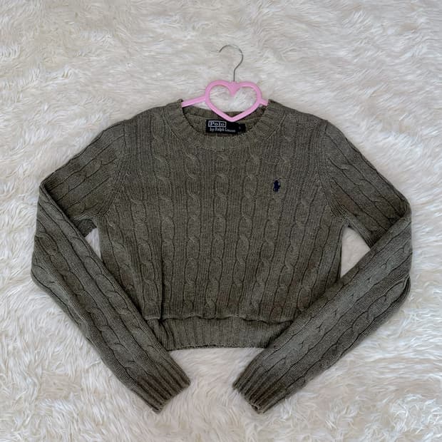 폴로 카키 꽈배기 니트