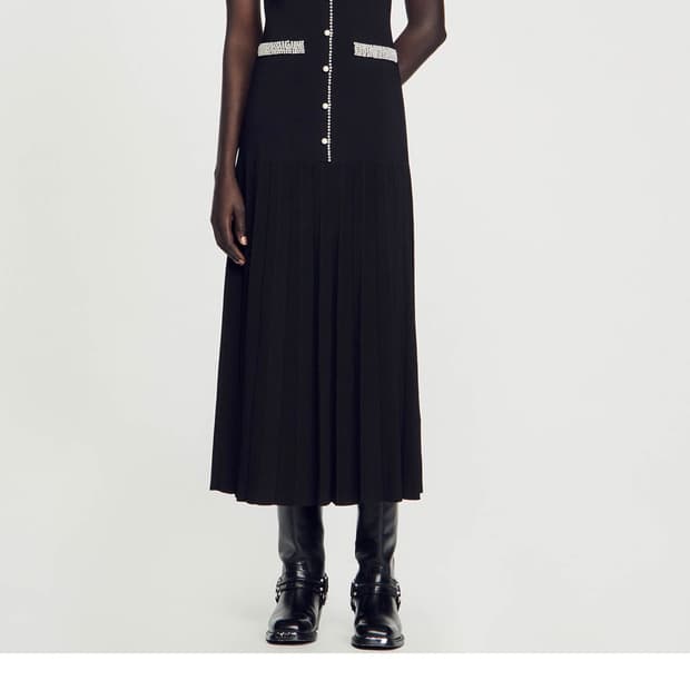 산드로 진주 슬리브리스 롱 원피스