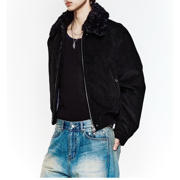 (새상품) 알렌느 Detachable Collar 코듀로이 패딩 블루종