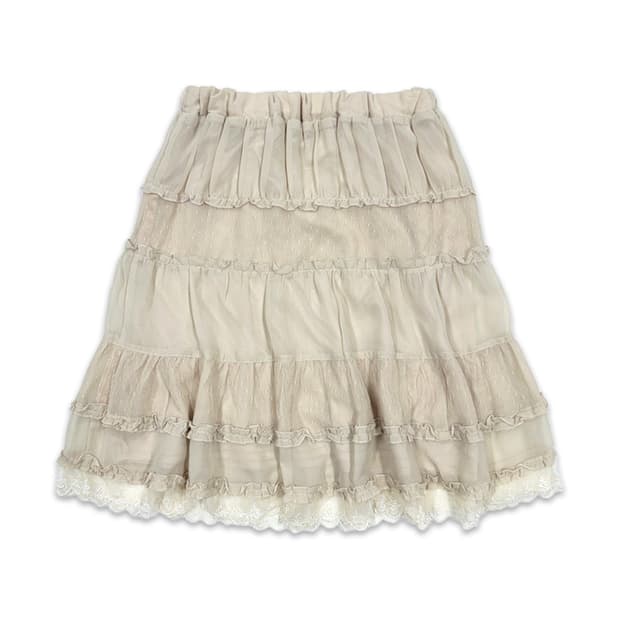 빈티지 아이보리 도트 레이스 모리 프릴 미디 스커트