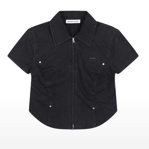 오디너리홀리데이 워싱 반팔 셔링 집업 셔츠